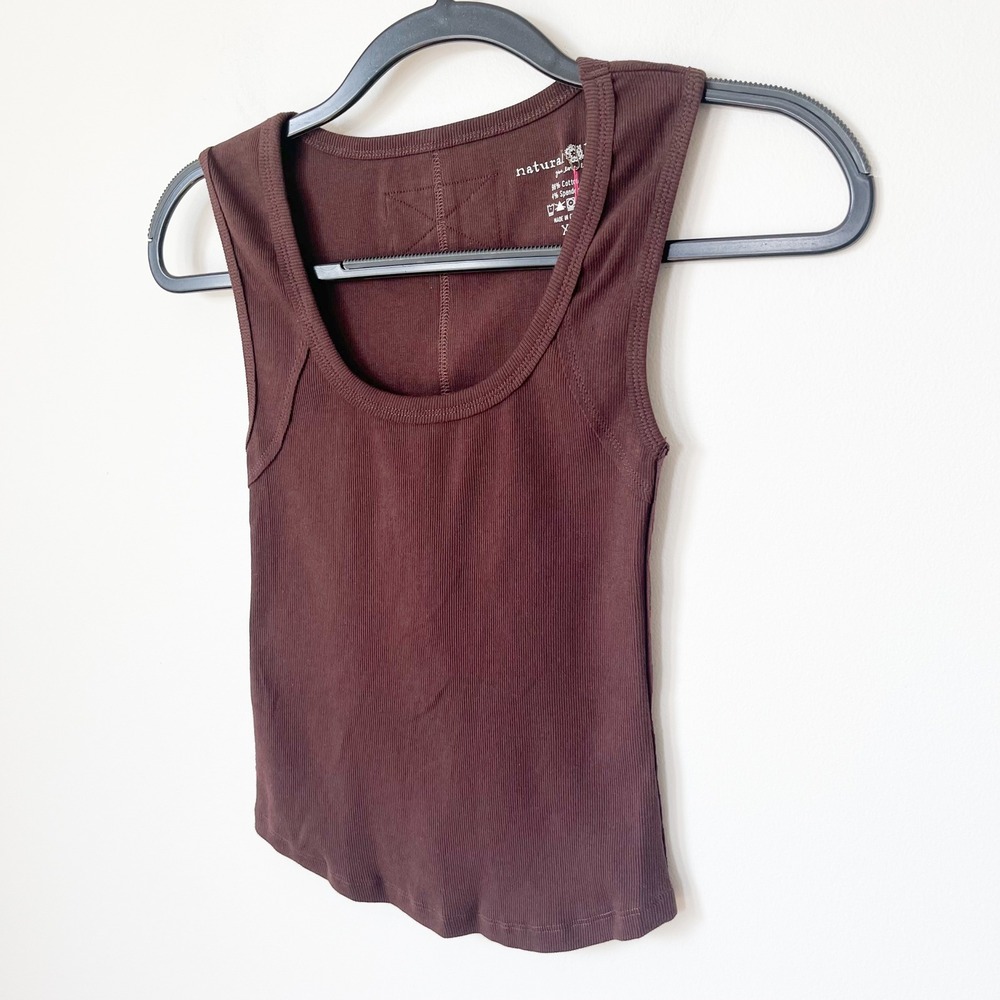 NEW Natural Life Scoop Neck Ribbed Tank Top Womens XS Brown Stretch Layer Boho